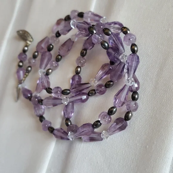 Ametist Genuine Sterling 925°Purple Beaded Necklace And Big Stone CZ